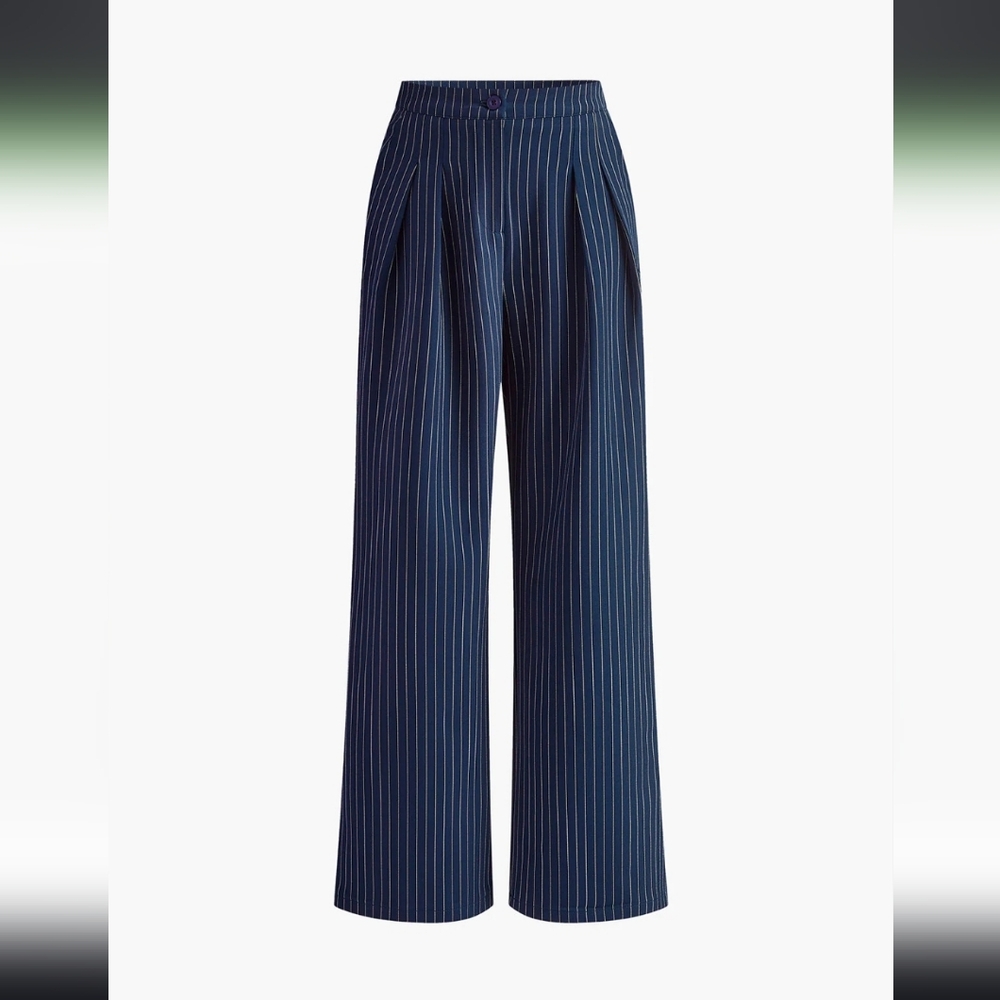 Commense Blue Pinstripe Wide-Leg Pants